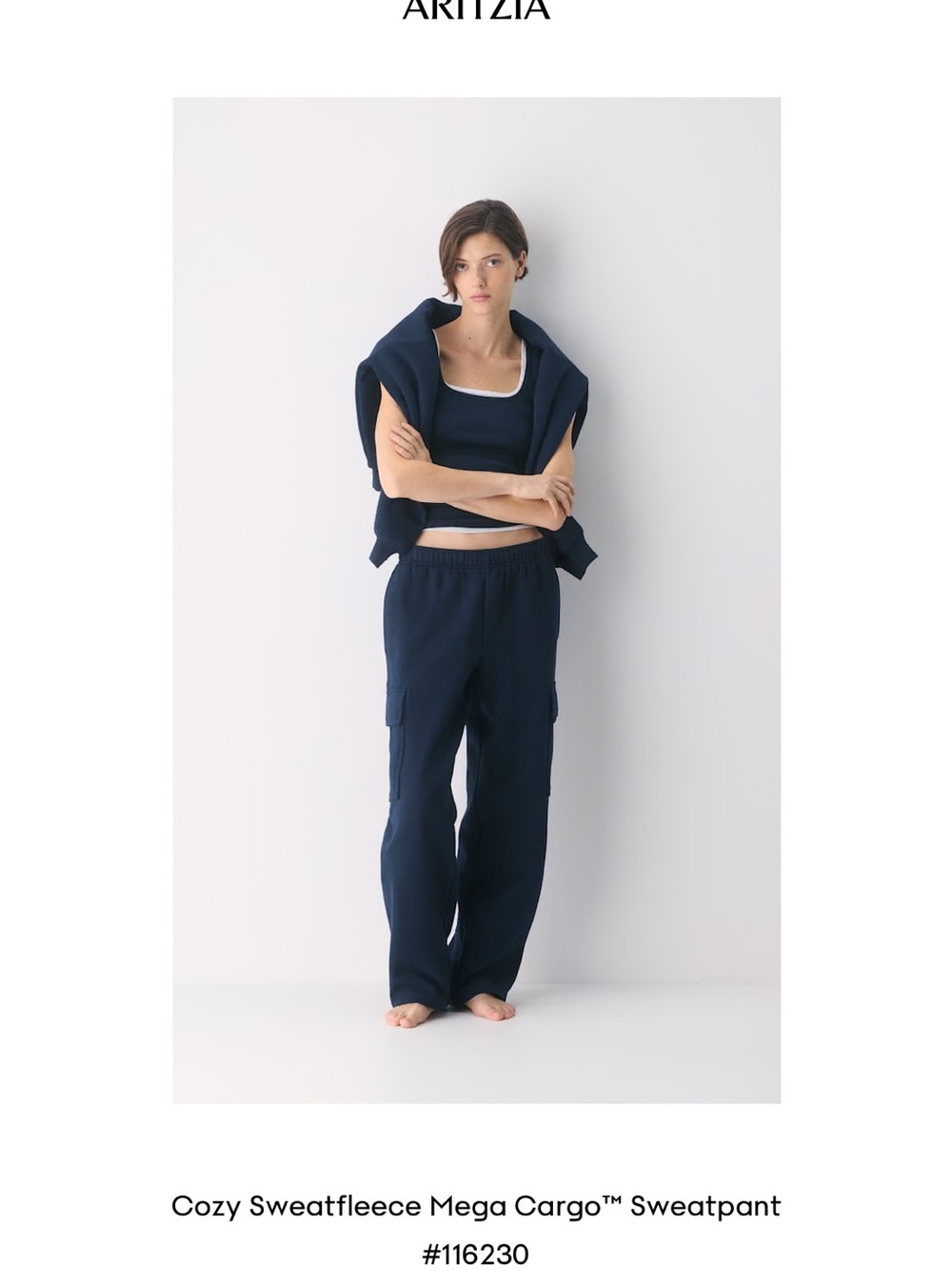 Aritzia Navy Full-Zip Hoodie with Cargo Sweatpants (Admiral set) - Picture 2 of 3